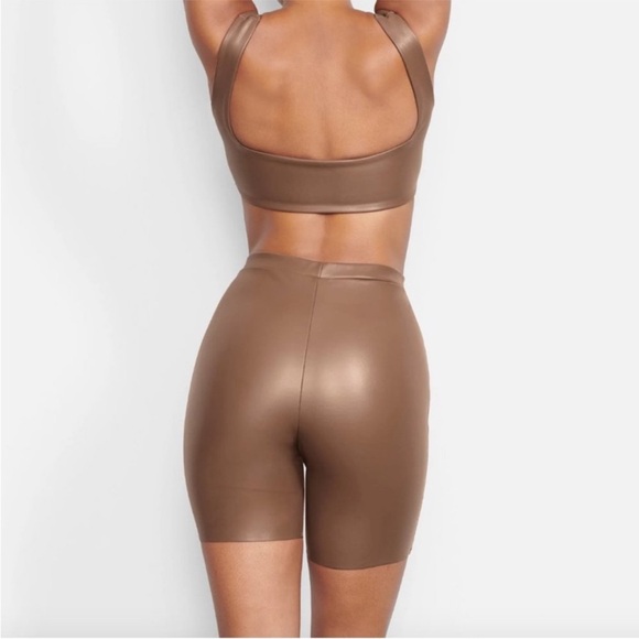 SKIMS Faux Leather Biker Shorts - Medium Brown - Picture 2 of 5